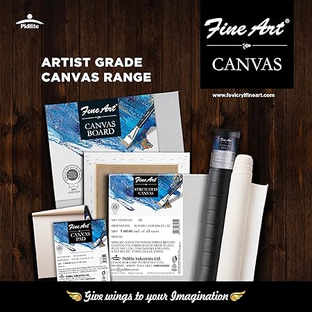 Pidilite Fevicryl Fine Art Stretched Canvas Back Fold for Painting, 100% Cotton Fine Grain Stretched Canvas, Ideal for Acrylic & Oil Painting, (24 X 36 Inch)