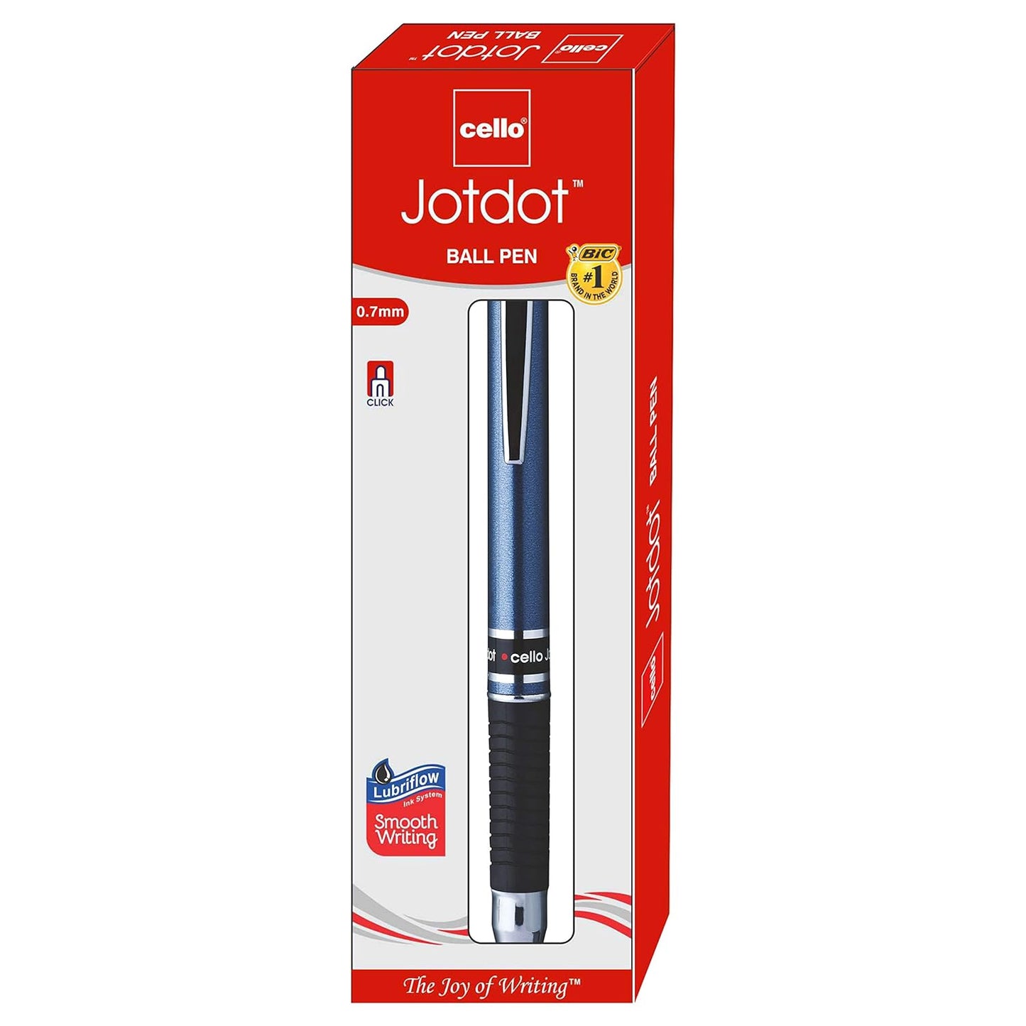 Cello Jotdot Ball Pen - Pack of 10 (Ink- Blue,body Color - Multiple)
