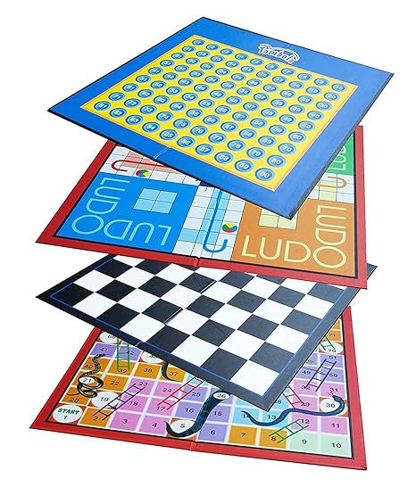 EKTA 4 in 1 Family Strategy Board Games | Tambola, Chess, Ludo and Snakes & Ladders Educational Family Games | Fun & Strategy Games Multicolor for 2 years or above