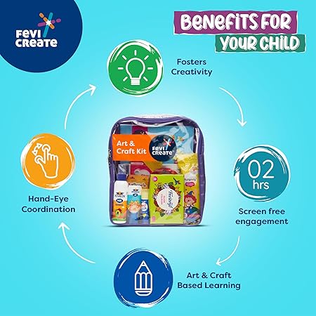 PIDILITE Art & Craft Kit | with Transparent Backpack | Value Pack with Crafting Essentials for Children | School Kit | Colours, Canvas, Activity Book, Glues | Gift for Boys & Girls Ages 5+