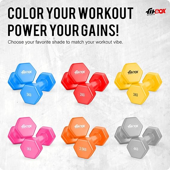 FitBox Sports Premium 2kg (1kg x 2) Vinyl Coated Cast Iron Dumbbells for Exercise & Fitness | Strength Training for Home Gym - Panther Pink (ASL)