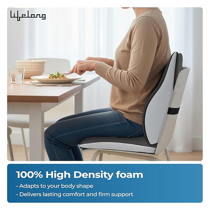 Lifelong Backrest & Seat Cushion Combo for Pain Relief | High-Density Orthopedic Memory Foam Support for Back, Coccyx & Sciatica | Improves Posture & Comfort During Long Sitting Hours at Home & Work