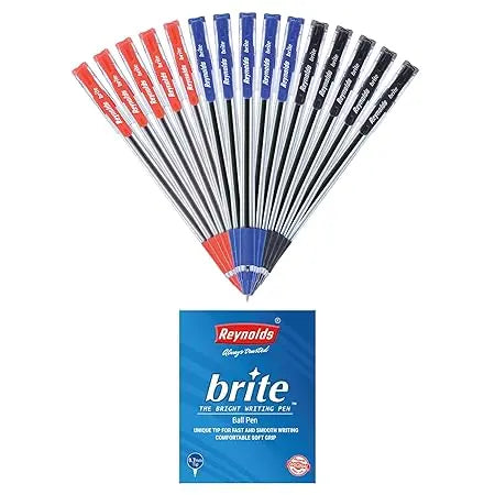 Reynolds BRITE BLUE,BLACK, RED Ball Point Pen Set With Comfortable Grip | Pens For Writing | School and Office Stationery | Pens For Students | 0.7mm Tip Size - Image #6