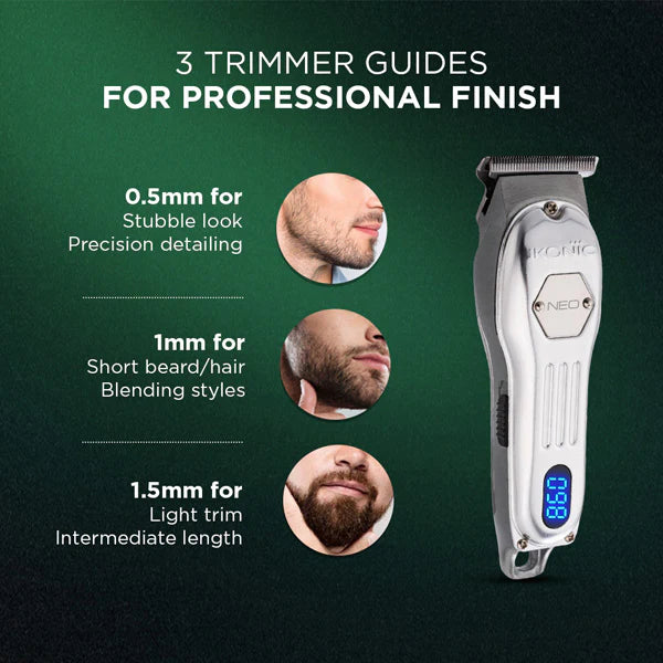 Ikonic Professional Neo Hair Trimmer for Men | Cordless Rechargeable Beard & Hair Trimmer | Precision Blades | Adjustable Cutting Length | USB Charging | Low Noise Grooming Trimmer