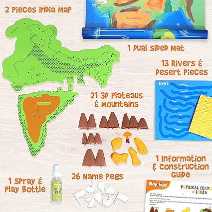 Kid's Mapology - Physical Features of India Learn 50+ Geographical Features Like Mountains, Rivers, Plateaus Educational Toy and Learning Aid Puzzles for Age 5 Years+,Color Multi