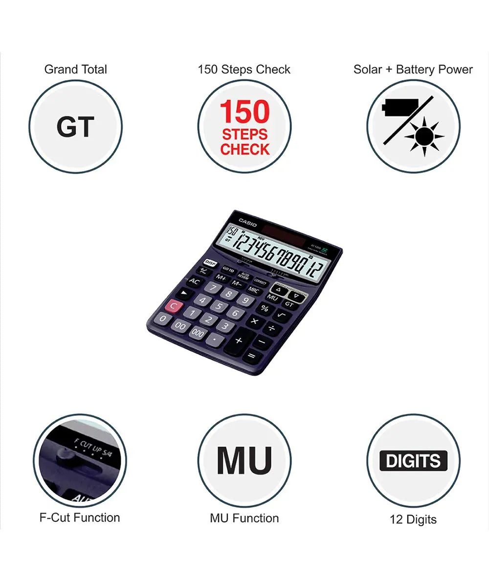 Casio DJ-120D 150 Steps Check and Correct Desktop Calculator with Bigger Screen/Keys (12 Digit), Black - Image #3