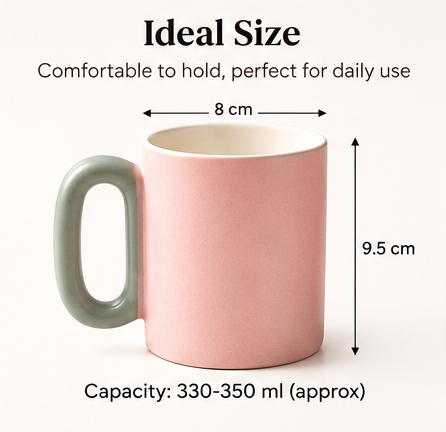 AAR Ceramica Halo Ceramic Coffee Mug Set of 2, Pink and Terracotta Mugs with Stylish Halo Handles for Tea, Coffee and Hot Beverages