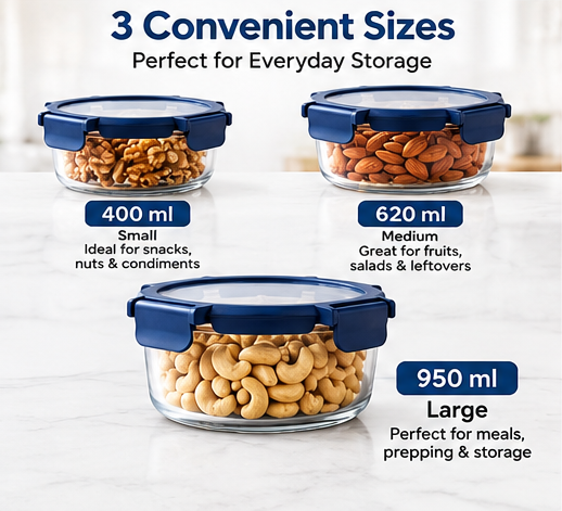 AAR Fresha Round Glass Food Storage Containers – Set of 3