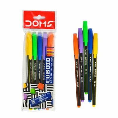 DOMS Cuboid Pen 5 Pcs Pouch Pack (Blue, Black & Red)
