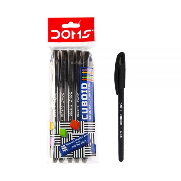 DOMS Cuboid Pen 5 Pcs Pouch Pack (Blue, Black & Red)