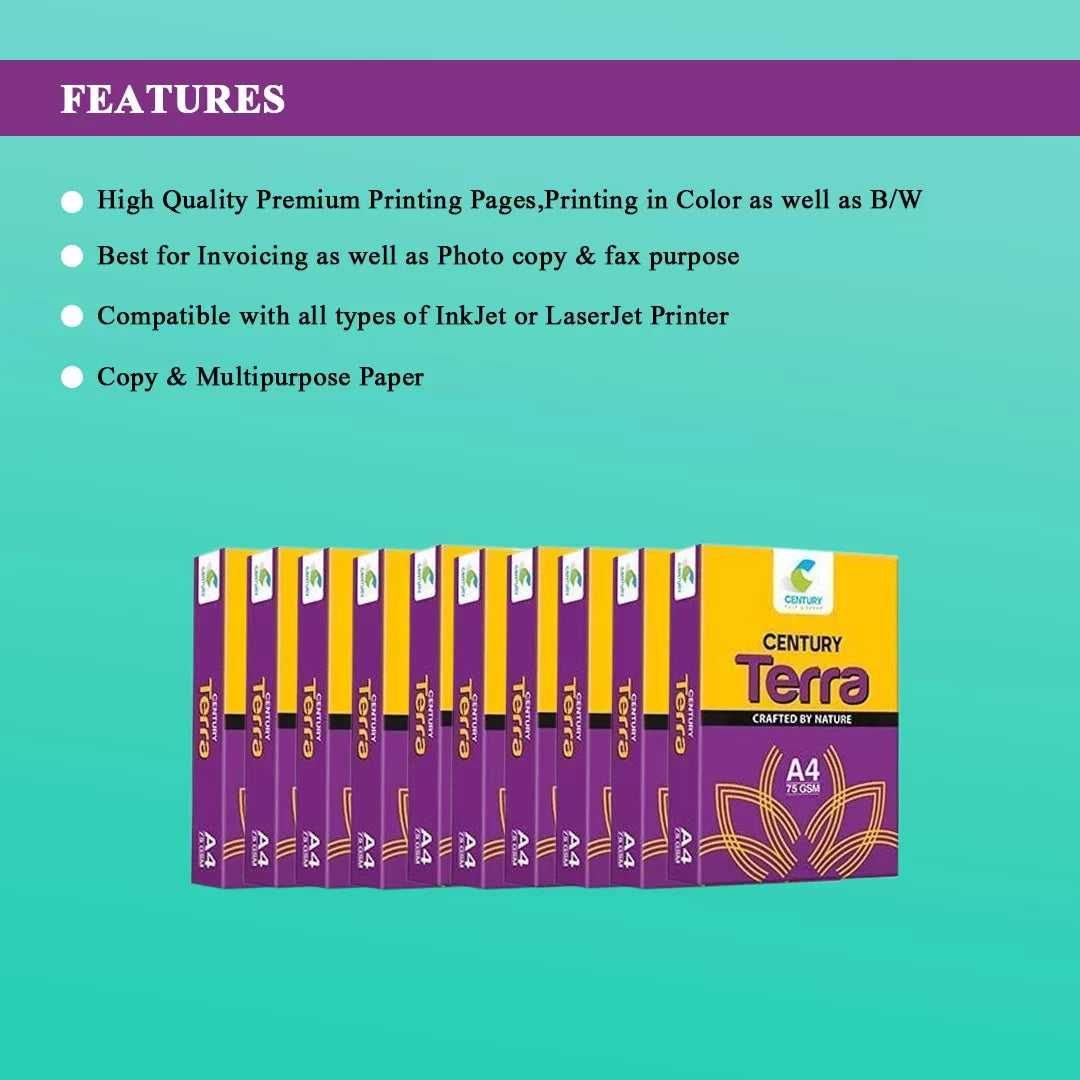 Century Terra A4 Size 75 GSM Copier Paper 1 Ream 500 Sheets