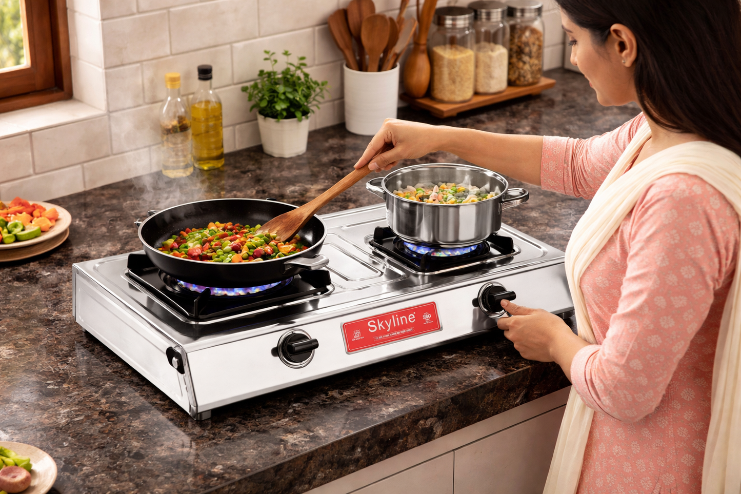 Skyline Stainless Steel LPG Gas Stove VTL-2112 | 2 Burner | Durable & Efficient Kitchen Stove