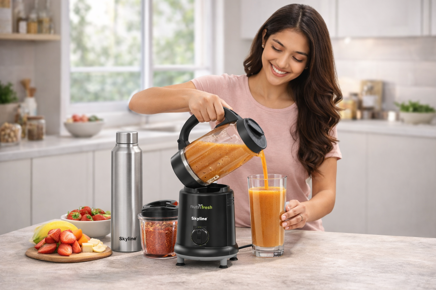 Skyline Nutri Fresh Mixer Grinder Combo | 2 Jars + Steel Bottle | 500W Powerful Motor | Multi-Purpose Kitchen Solution
