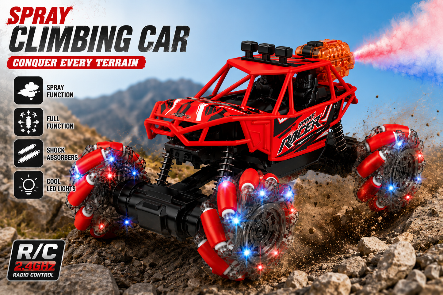 SCOFFCO OS1000 Remote Control Off-Road RC Car | 2.4GHz High-Speed Monster Truck | Rechargeable All-Terrain Racing Vehicle | Toy for Kids Boys & Girls (TZM)