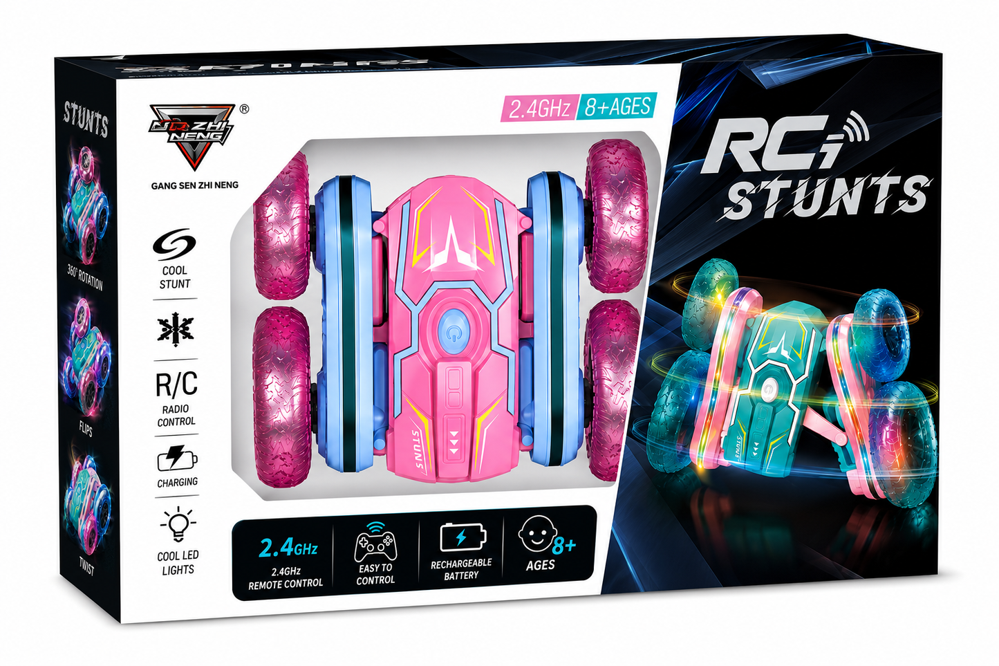 SCOFFCO OS1486 RC Stunt Car | 2.4GHz Remote Control 360° Rotating Drift Car | Rechargeable LED Double-Sided All-Terrain Vehicle | Gift for Kids Boys & Girls (TZM)