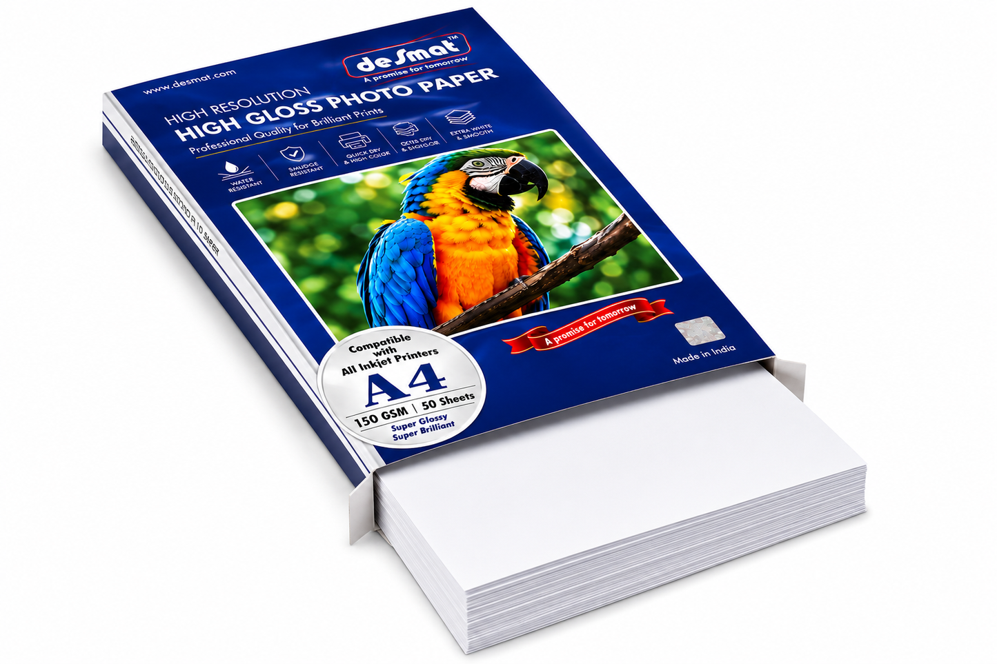 DESMAT High Gloss Inkjet Photo Paper HWPGIP 150 GSM A4 Size | 50 Sheets | Premium Glossy Photo Printing Paper