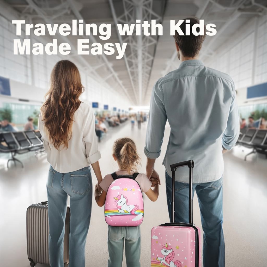 SCOFFCO Kids Luggage Bag Set of 2 (Big & Small) 655 Unicorn Print (WPT) – Hard Shell Travel Suitcase Combo with Wheels for Kids