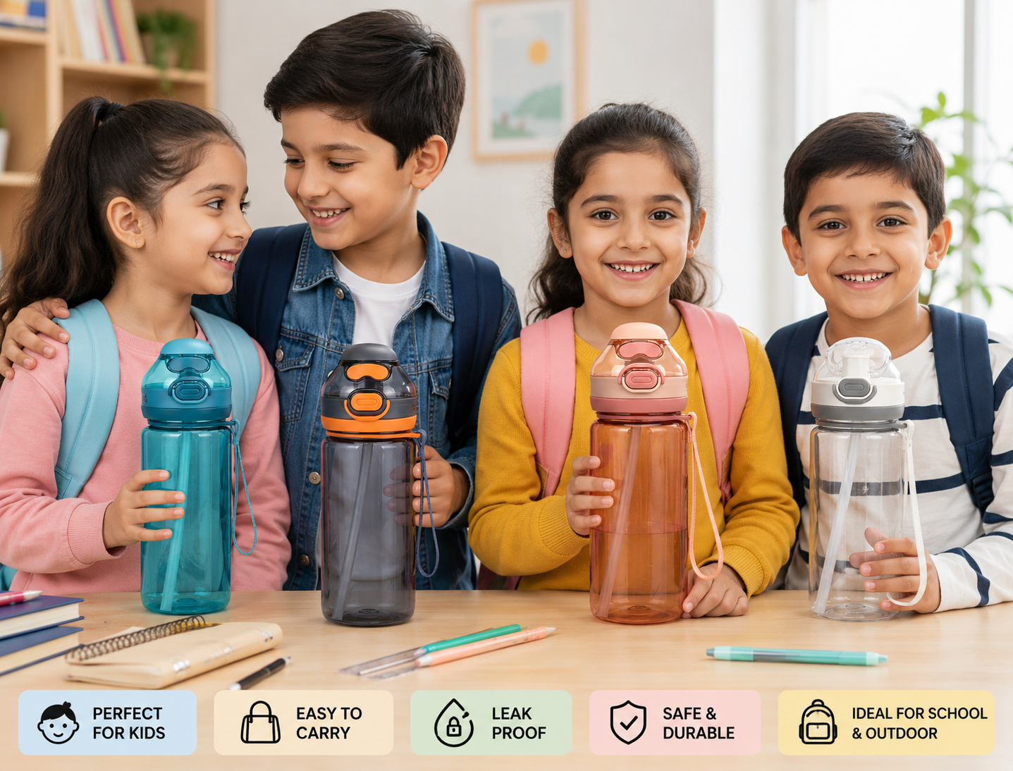SCOFFCO Double Drink Sipper Plastic Bottle 750ML (563 WP) | Leak Proof Water Bottle with Straw & Direct Sip | BPA Free | Portable Sports & School Bottle for Kids & Adults