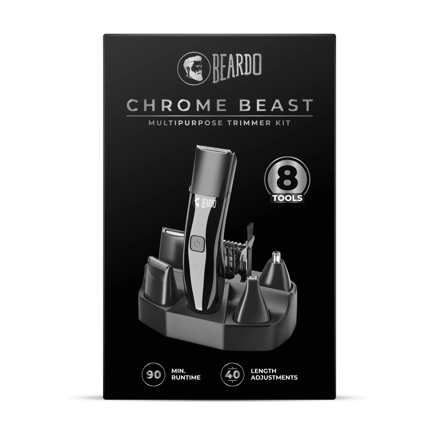 BEARDO Chrome Beast Grooming Kit Trimmer 90 min Runtime 40 Length Settings