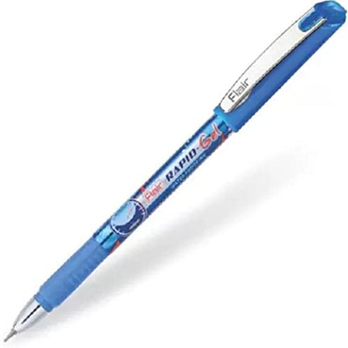 FLAIR Super Smooth Rapid Gel Pen | Tip Size 0.5 mm | Elegant Metal Clip With Soft Rubber Grip | WaterProof Ink For Smudge Free Writing | Ideal for School, Collage & Office | Blue Ink