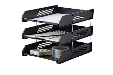 KEBICA 3 Compartments Plastic File Tray Mesh File Holder Stand Organizer Container Document Tray