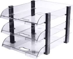 KEBICA 3 Compartments Plastic File Tray Acrylic File Holder Stand Organizer Container Document Tray
