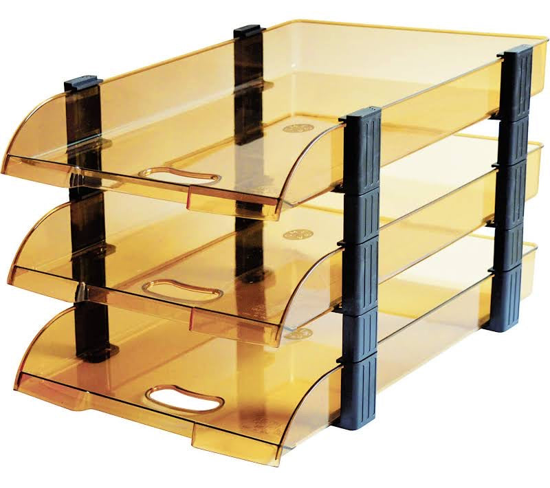 KEBICA 3 Compartments Plastic File Tray Acrylic File Holder Stand Organizer Container Document Tray