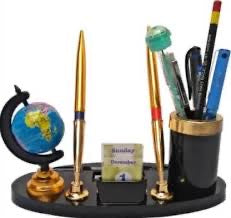 Kebica 2 Compartments Acrylic Desk Organizer Gift for Boss Pen stand Specially Government Office with 1 Globe