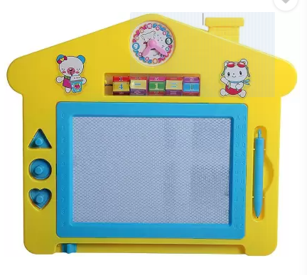 AMKAY House Shape Writing and Drawing Magic Board (Doodle) for Kids with Pen And 3 Shape Stamps (Yellow)