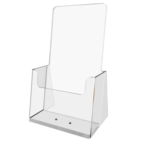 Kebica Plastic Arts 1 Compartments Acrylic Clear brochure Stand, Leaflet Holder, Trifold brochure Holder (Transparent)