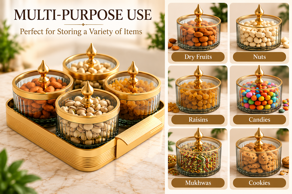 AAR Amber 4 Jar Dry Fruit Set for Kitchen & Dining | Elegant Storage Jars for Dry Fruits, Nuts, Snacks, Candies & Mouth Freshener | Decorative Countertop Organizer