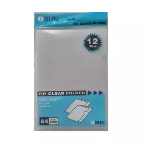 Sun A4 Size L Shape Clear Transparent Folders (Pack of 12 Pcs)