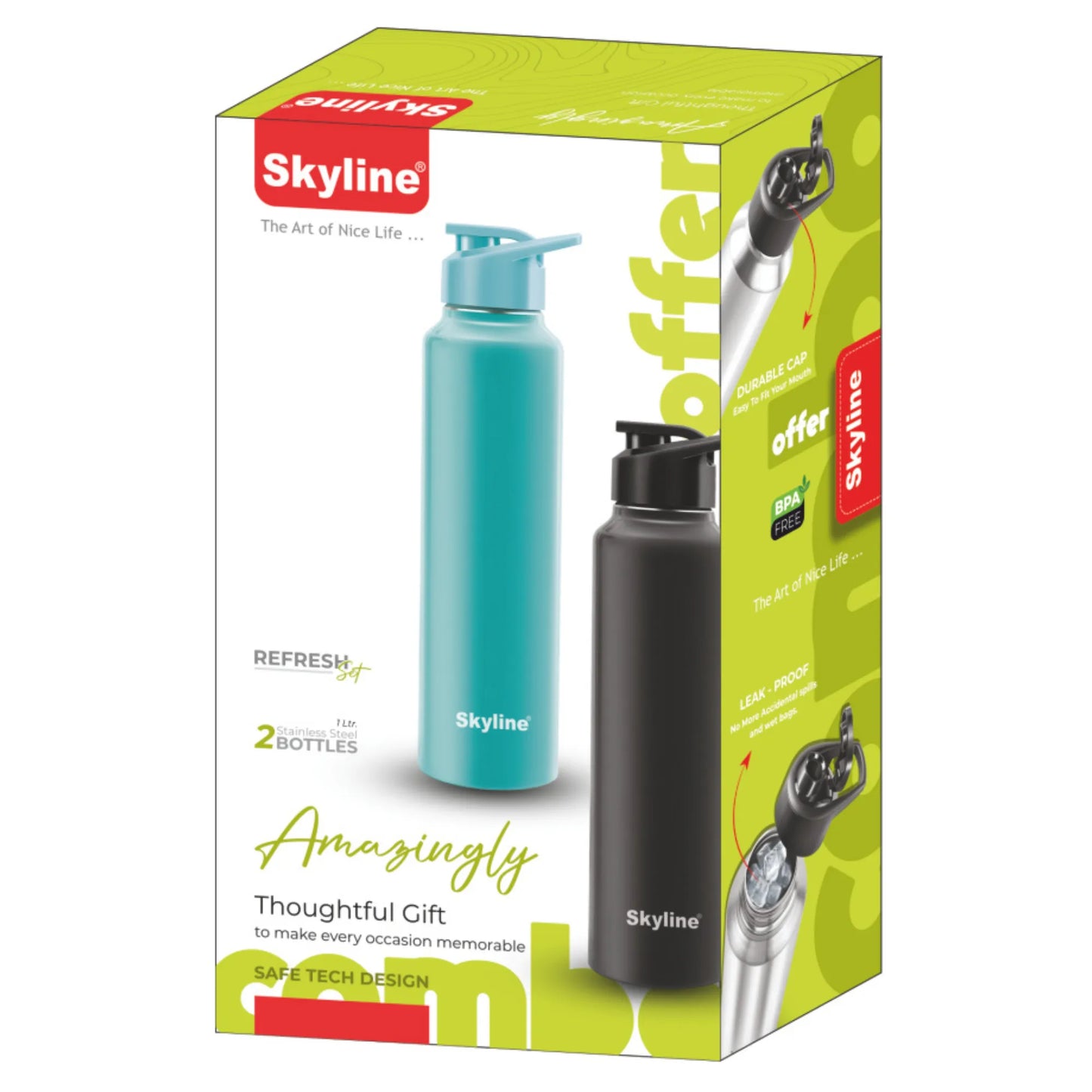 Skyline 2-Pack Stainless Steel Water Bottles | 1L Each | Durable, Leak-Proof & Travel-Friendly