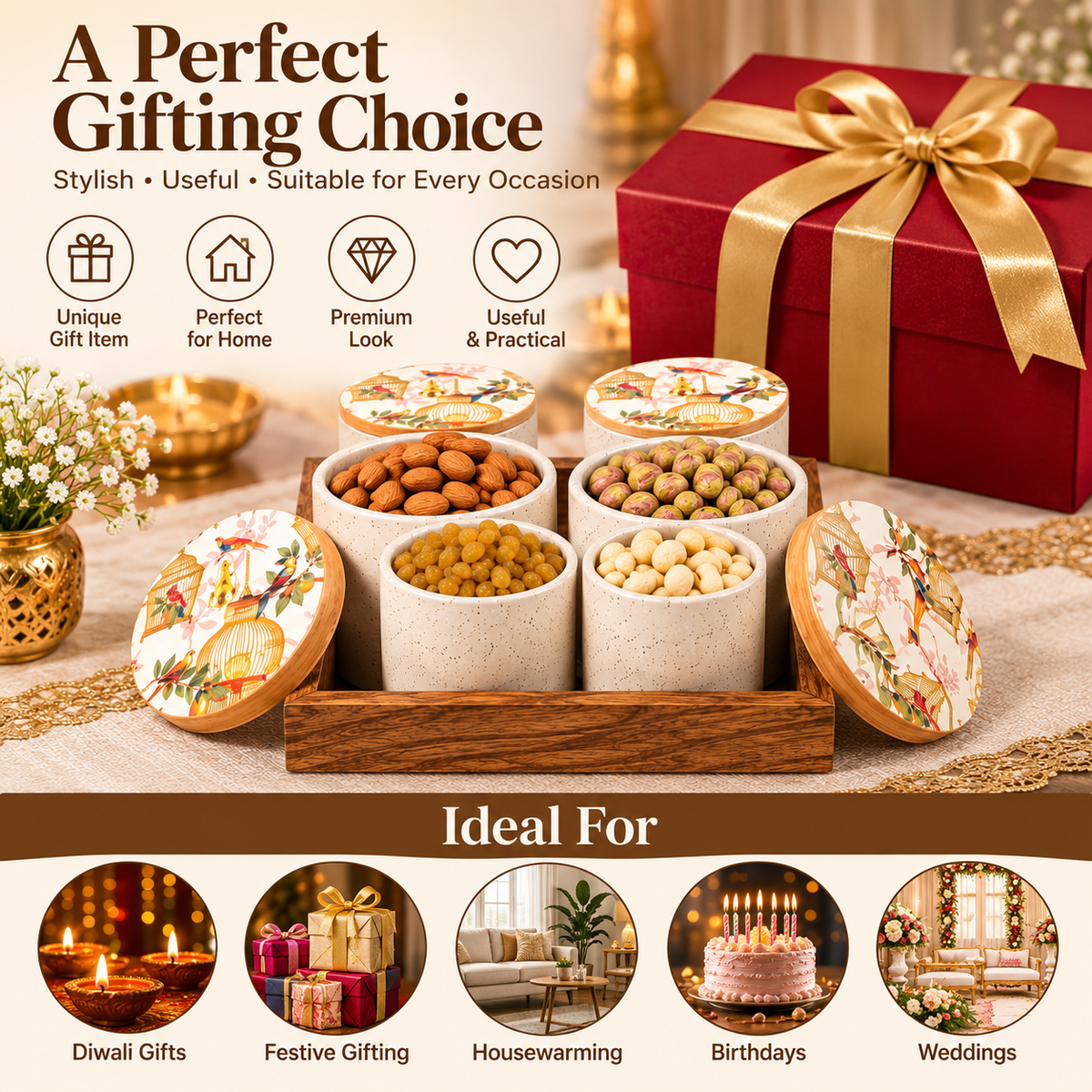 AAR Belle-4 Jar Dry Fruit Set | Stylish 4-Piece Storage Jar Set for Dry Fruits, Nuts, Snacks & Kitchen Use