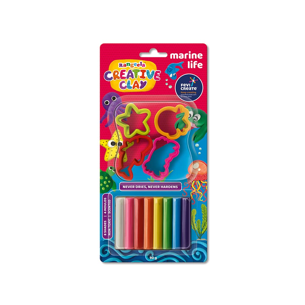Rangeela Creative Clay | Pack of 8 | 75g Clay & 3 Moulds