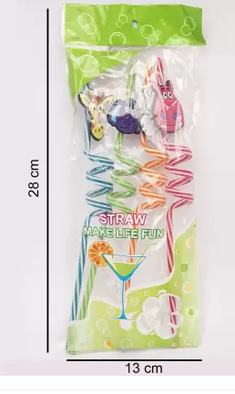 Design Straw Multicolor Straw Set, Animal Design, Multicolor, Plastic, Set Of 4 Pcs