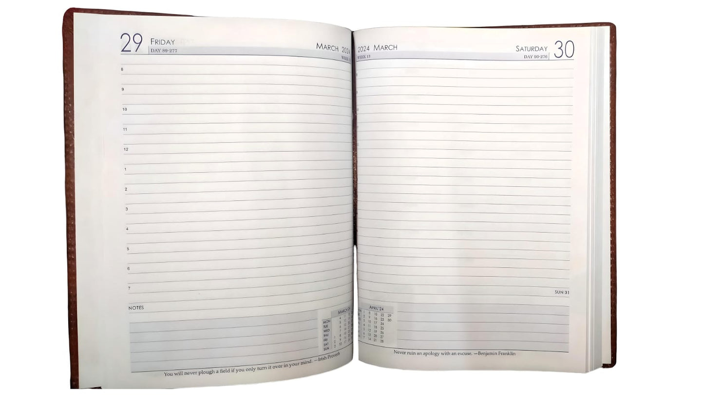 DIGISMART 2024 Executive Planner Diary - Vegan Leather - A4 Size - Brown, 8LF_Brown