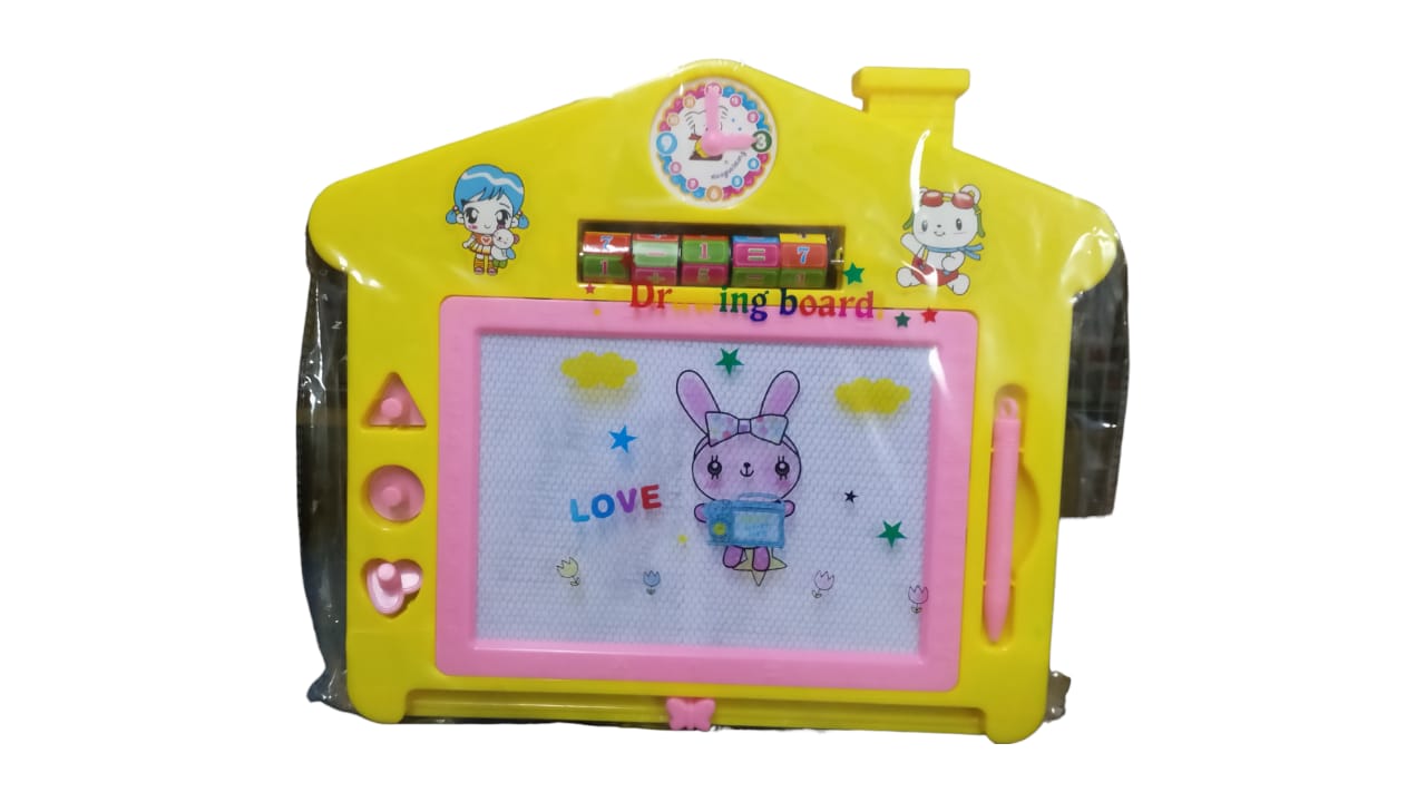 AMKAY House Shape Writing and Drawing Magic Board (Doodle) for Kids with Pen And 3 Shape Stamps (Yellow)
