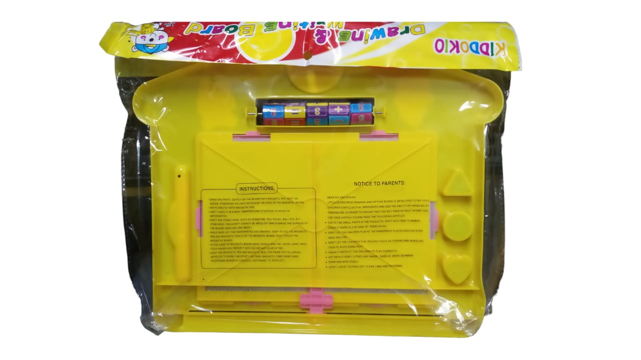 AMKAY House Shape Writing and Drawing Magic Board (Doodle) for Kids with Pen And 3 Shape Stamps (Yellow)