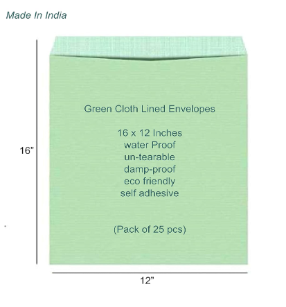 KIYA Green Cloth lined Eco Friendly Envelopes 16 x 12 Inches (Made In India) (25)