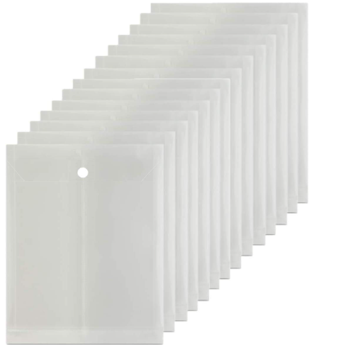 DIGISMART* 12 Pack A4/Legal Top Opening Document File Bag, Transparent Envelope Holder Storage Case, Snap Button Organizer, My Clear Plastic Container