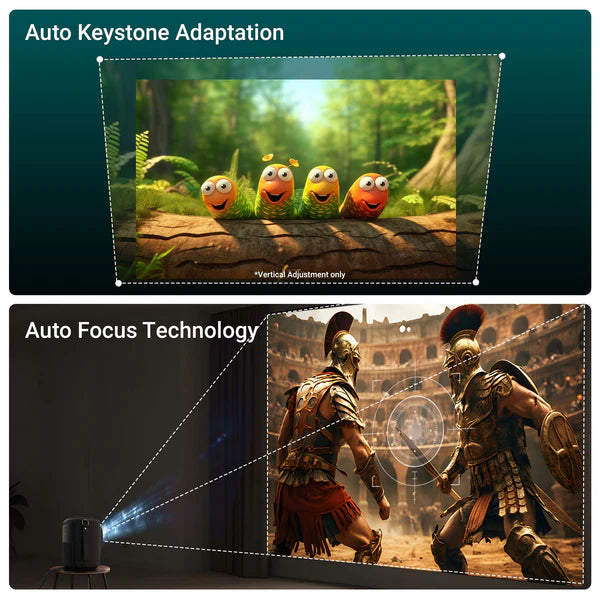 ZEBRONICS PIXAPLAY 24, Smart LED Vertical Projector, 4000 Lumens, 1080p Support, 160" Screen Size, Auto Focus