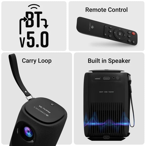 ZEBRONICS PIXAPLAY 24, Smart LED Vertical Projector, 4000 Lumens, 1080p Support, 160" Screen Size, Auto Focus