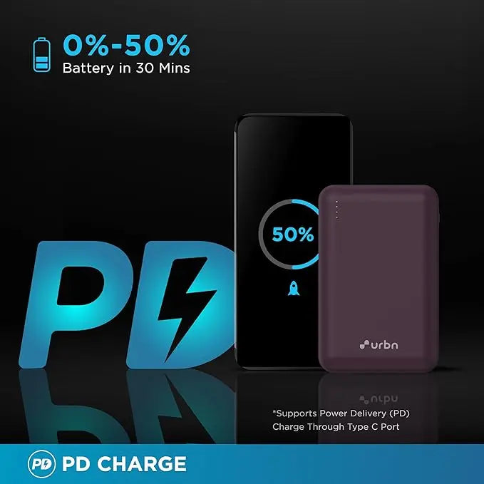 URBN 20000 mAh Premium Nano Power Bank | 22.5W Super Fast Charging | Pocket Size| Dual Type C Power Delivery (PD) Output + 1 USB Output for Quick Charge | Two-Way Fast Charge - Image #3