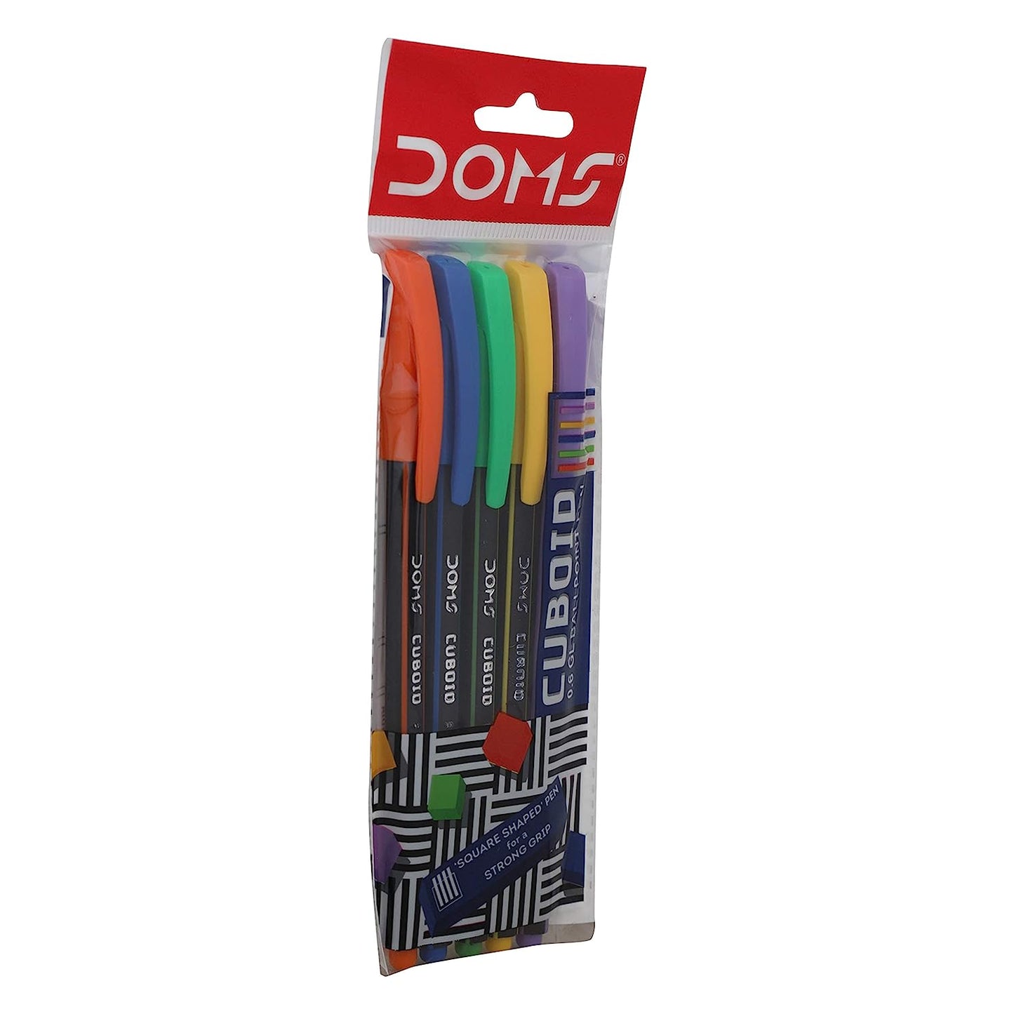DOMS Cuboid Pen 5 Pcs Pouch Pack (Blue, Black & Red)