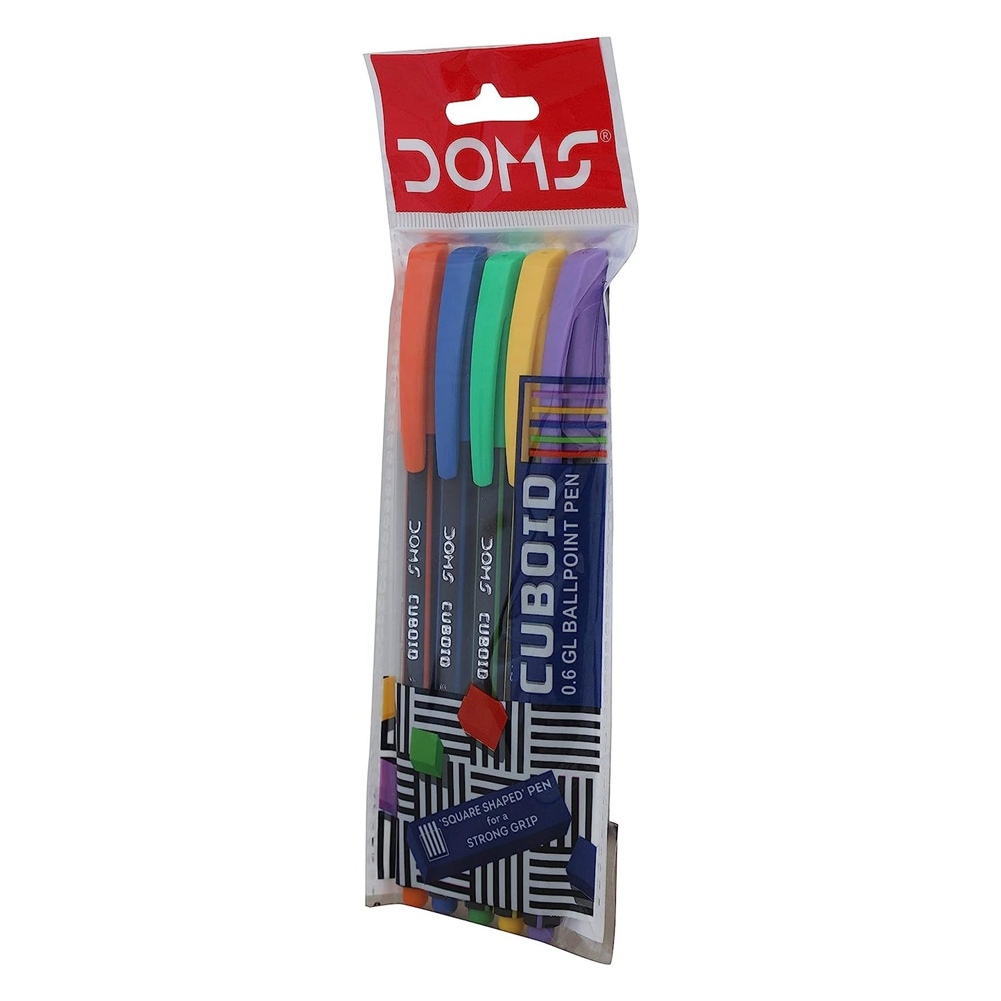 DOMS Cuboid Pen 5 Pcs Pouch Pack (Blue, Black & Red)