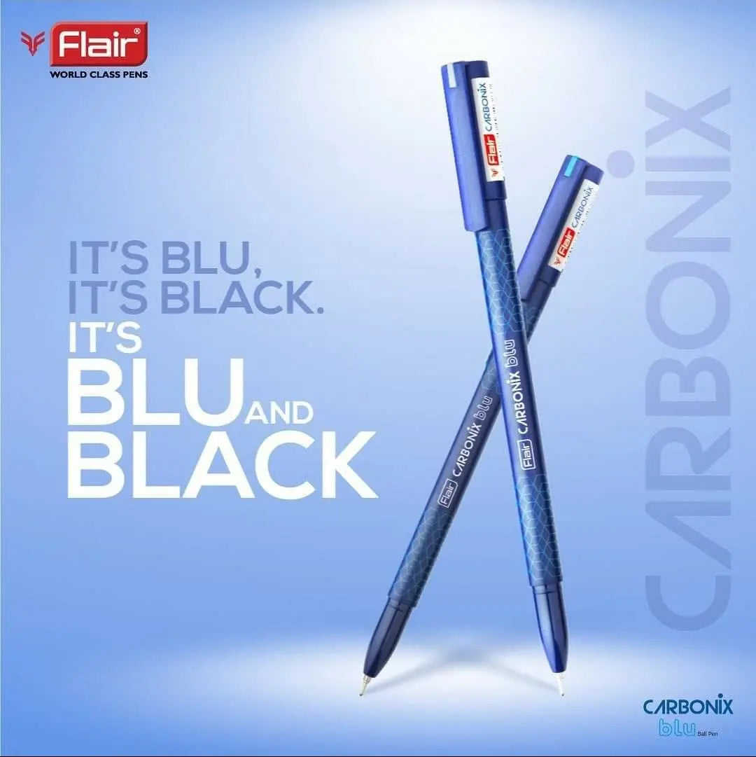 FLAIR Carbonix Blu Ball Pen Hanger | 0.7 mm Tip Size | Low-Viscosity Ink With Double Writing Length | Smudge Free Writing, Attractive Body Graphics | Blue Ink, Pack of 10 Pens - Image #4