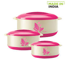 MILTON Delight Jr. Inner Stainless Steel Casserole Gift Set of 3 (520 ml, 820 ml, 1.3 litres), Pink | PU Insulated | BPA Free | Food Grade | Hot & Cold