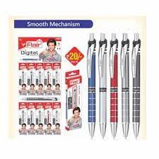 FLAIR Digital Ball Pen Box Pack | Retractable Mechanism With Grip For Easy Holding | Swiss Tip Technology For Smooth Writing Experience | Blue Ink
