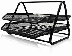 Kebica Stationery Black Abs 2 Tier Stack Able Stacking File Rack Tray Mesh Wire Metal